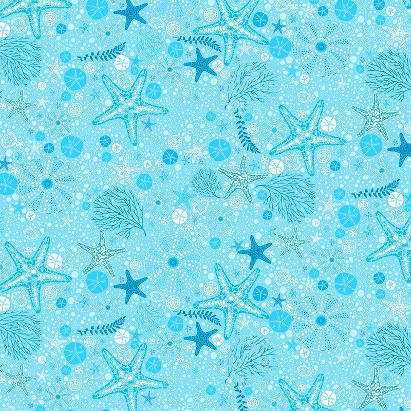 TT Electric Ocean Starfish & Sand Dollars - CD2856-AQUA - Cotton Fabric