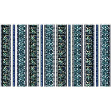 QT Endless Blues Sea Turtle Decorative Stripe - 30042-Q Teal - Cotton Fabric