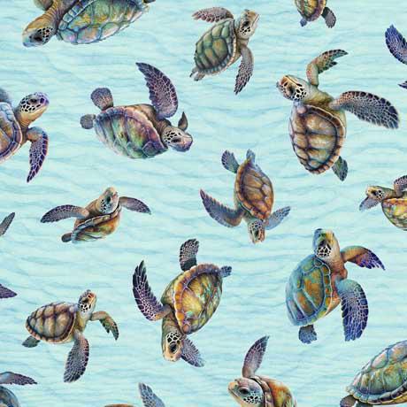 QT Endless Blues Sea Turtle Toss - 30044-Q Aqua - Cotton Fabric
