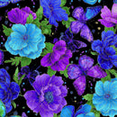 TT Evening Glow Floral & Butterflies Metallic - CM4101-BLACK - Cotton Metallic Fabric