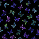 TT Evening Glow Tossed Butterflies Metallic - CM4104-BLACK - Cotton Metallic Fabric