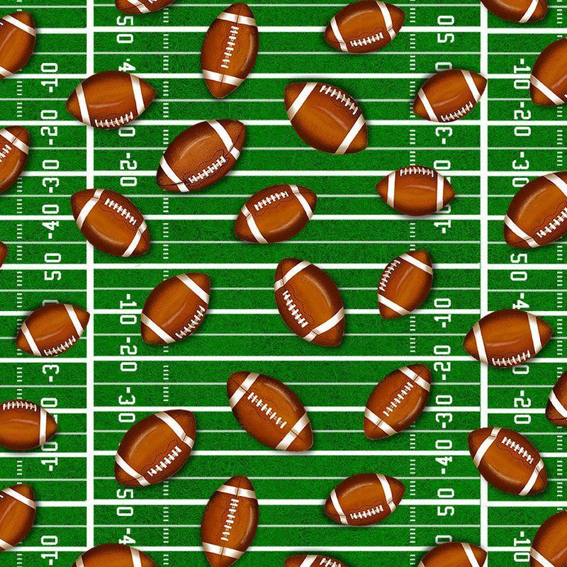 TT Fall Season Football Balls On Ground - CD3718-GREEN - Cotton Fabric