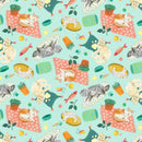 TT Feline Fanatic Lounging Cats - CD4149-GREEN - Cotton Fabric