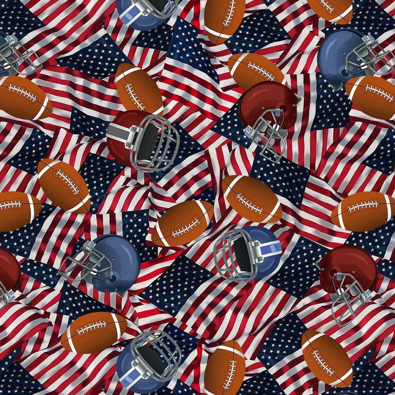 TT Football Helmets & USA Flags CD2089-USA - Cotton Fabric