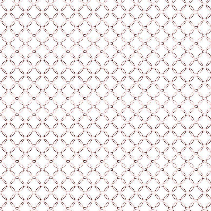 TT Garden Redwork Geo Dotted Circle - CD3104-WHITE - Cotton Fabric