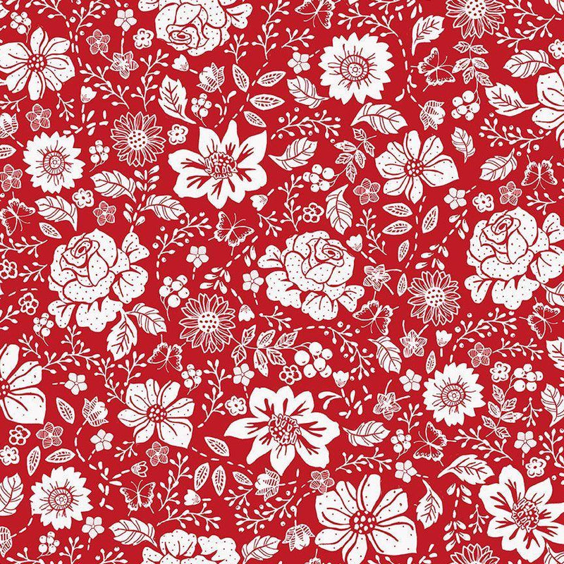 TT Garden Redwork Large Redwork Floral - CD3101-RED - Cotton Fabric