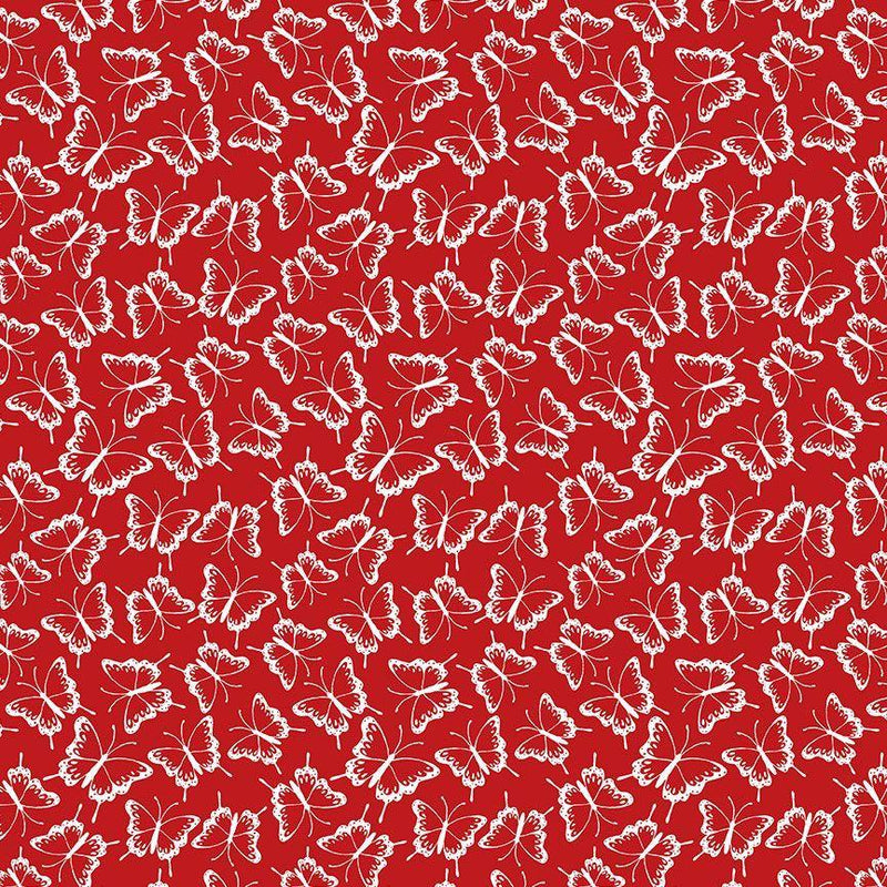 TT Garden Redwork Packed Butterflies - CD3103-RED - Cotton Fabric