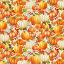 TT Gather with a Grateful Heart Pumpkin on Leaves - CD3516-CREAM - Cotton Fabric