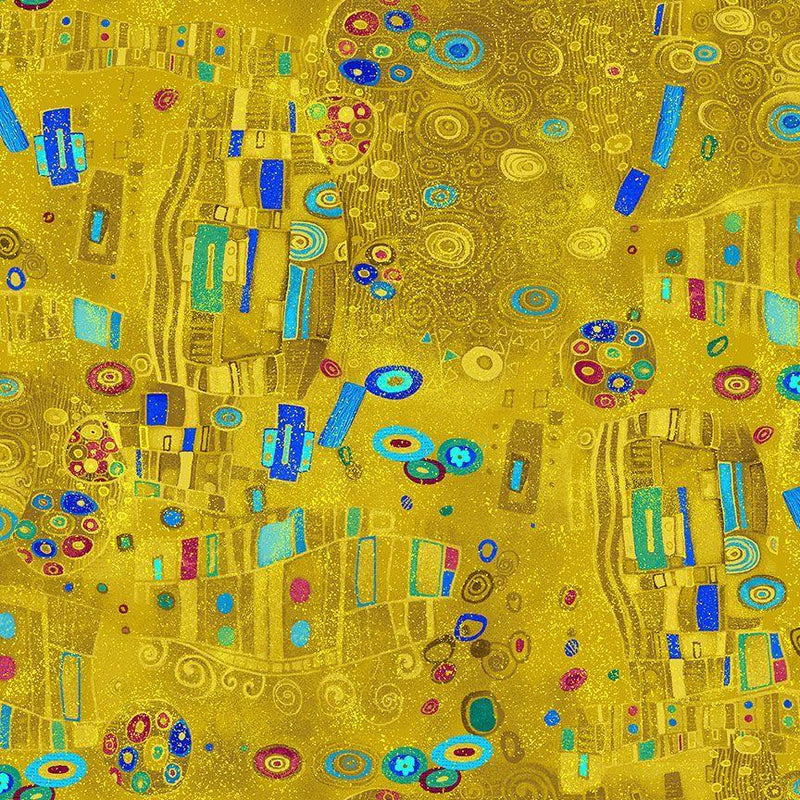 TT Gilded Plume Abstract Metallic Shapes - CM3434-GOLD - Cotton Metallic Fabric