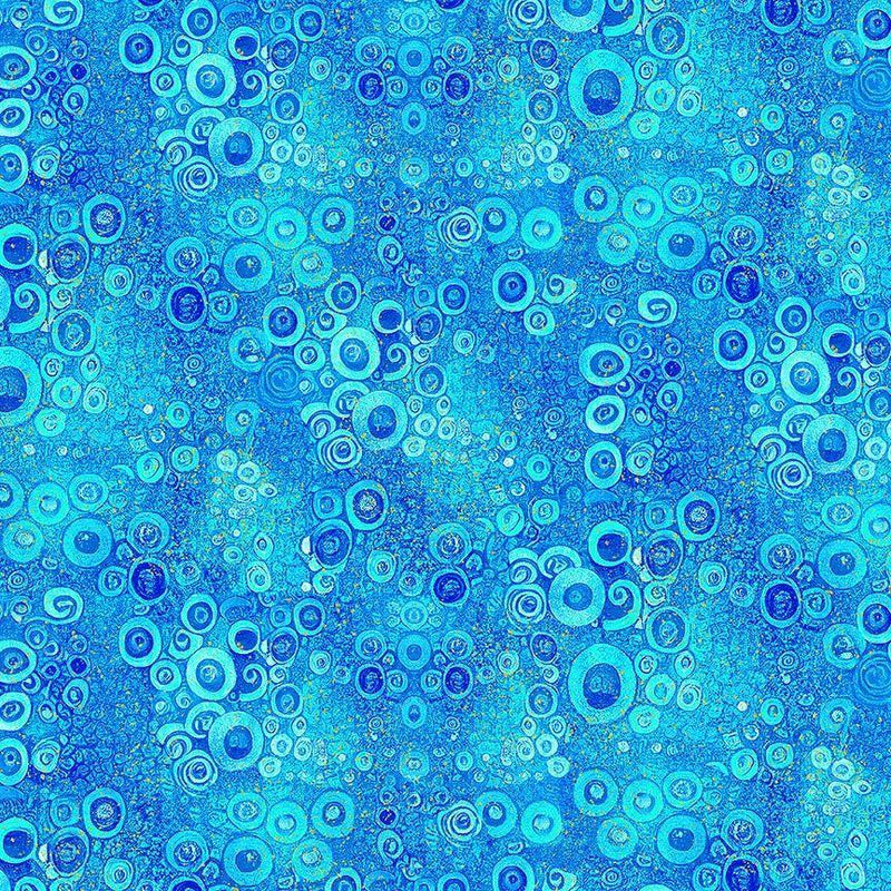 TT Gilded Plume Floral Scroll Metallic Border - CM2611-BLUE - Cotton Metallic Fabric