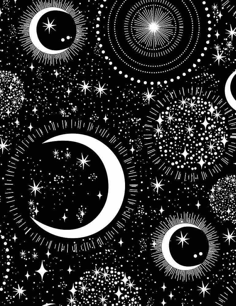 TT Glowing Moons and Stars - Glow in the Dark CG7431-BLACK - Cotton Fabric