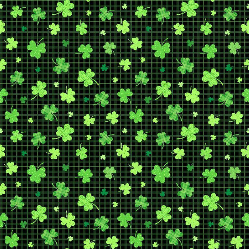 TT Good Luck Charm Shamrocks On Plaid - CD3844-BLACK - Cotton Fabric