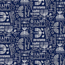 TT Hanukkah Menorah & Happy Hanukkah Text - CD2939-NAVY - Cotton Fabric