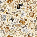 TT Happiness Has Paws Tossed Dogs & Words - CD3317-CREAM - Cotton Fabric