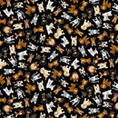 TT Happiness Has Paws Tossed Small Dogs - CD3318-BLACK - Cotton Fabric