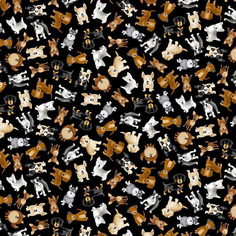 TT Happiness Has Paws Tossed Small Dogs - CD3318-BLACK - Cotton Fabric