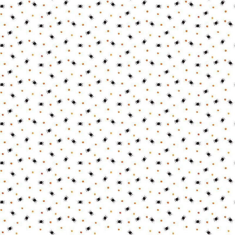 TT Haunted House Tiny Spiders & Dots - CD2935-WHITE - Cotton Fabric