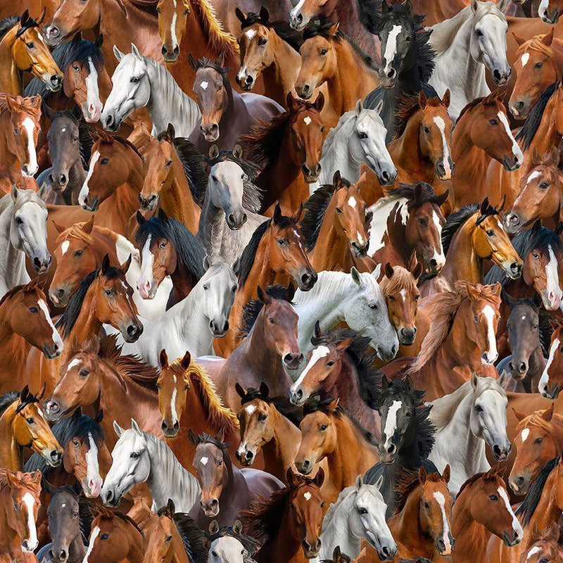 TT Home On The Range Packed Horses - CD3861-BROWN - Cotton Fabric
