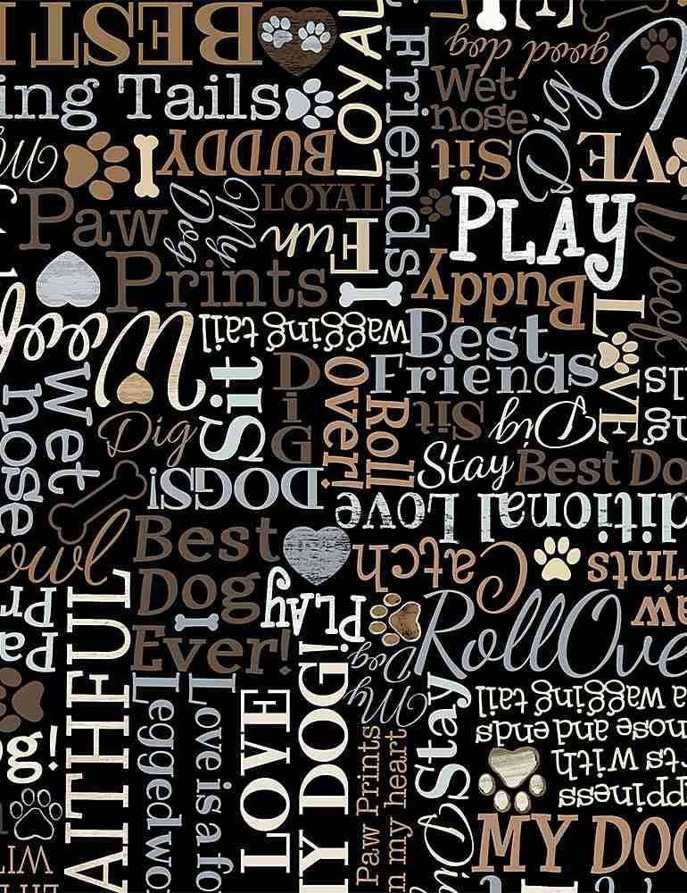 TT Howl You Doin? I Love My Dog Text - CD8554-BLACK - Cotton Fabric