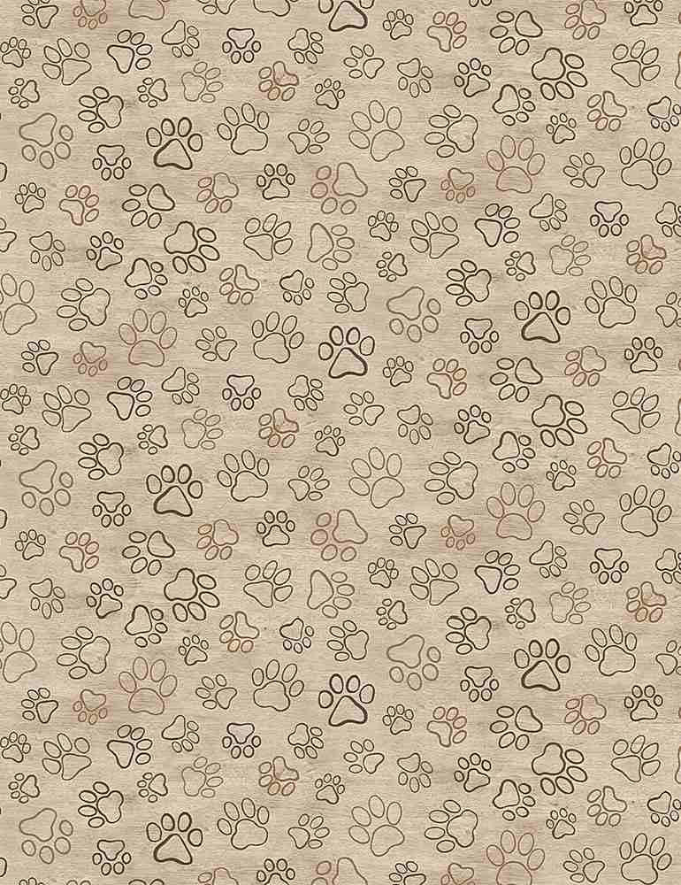 TT Howl You Doing? Dog Paw Prints - CD8556-NATURAL - Cotton Fabric