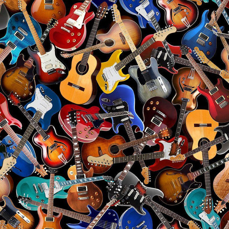 TT I'm With The Band Tossed Acoustic Guitar - CD3359-BLACK - Cotton Fabric