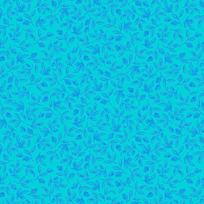 TT Indigo Garden Dotted Leaves - CD3417-TEAL - Cotton Fabric