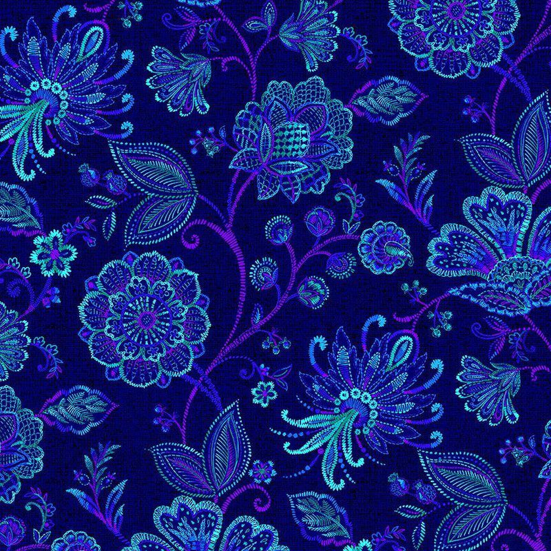 TT Indigo Garden Large Jacobean Floral - CD3411-NAVY - Cotton Fabric