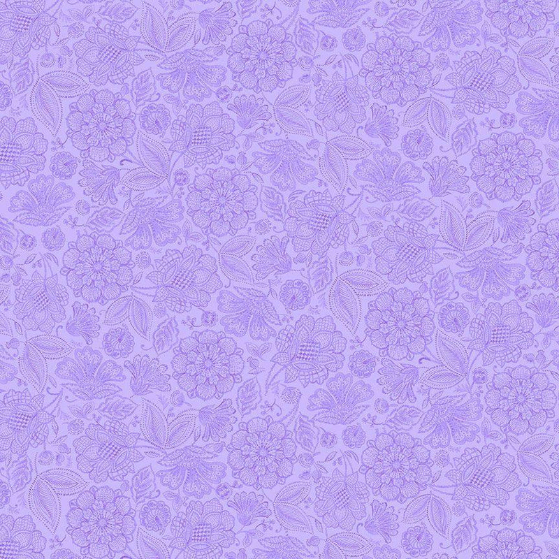 TT Indigo Garden Packed Jacobean Toile - CD3414-LAVENDER - Cotton Fabric