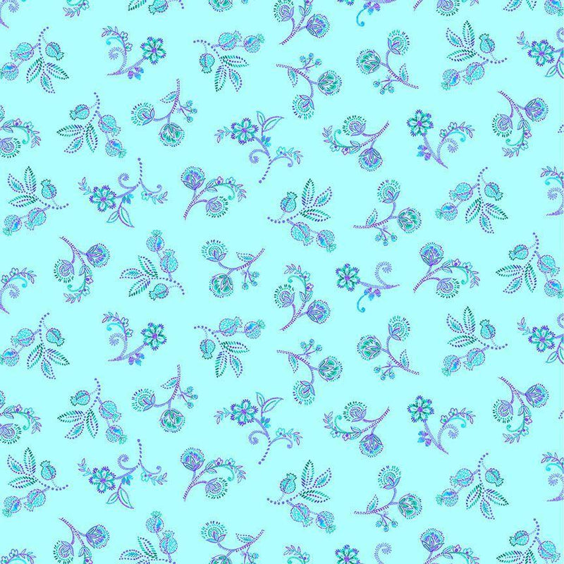 TT Indigo Garden Small Jacobean Floral - CD3415-AQUA - Cotton Fabric