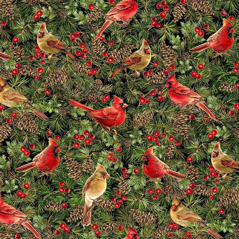 TT Joyful Cardinals Metallic - CM3714-CARDINAL - Cotton Metallic Fabric