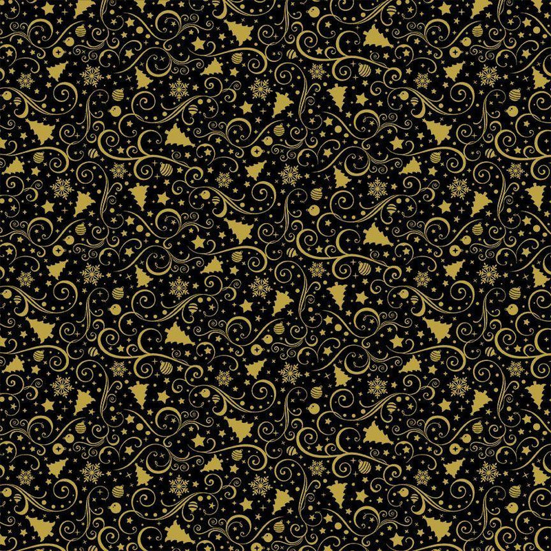 TT Joyful Metallic Christmas Ornaments - CM3540-BLACK - Cotton Metallic Fabric