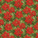 TT Joyful Packed Poinsettia & Leaves Metallic - CM3713-GREEN - Cotton Metallic Fabric