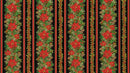 TT Joyful Poinsettia Border Stripe - CM3712-BLACK - Cotton Fabric