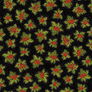 TT Joyful Tossed Holly Metallic - CM3715-BLACK - Cotton Metallic Fabric