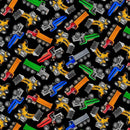 TT Keep On Truckin' Construction Vehicles Tossed - CD3829-BLACK - Cotton Fabric