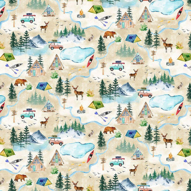 TT Lake House Map - CD2279-NATURAL - Cotton Fabric