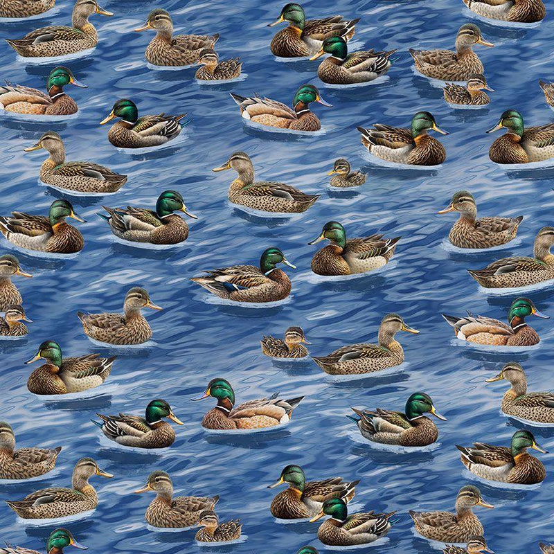 TT Lakeside Cabin Mallard Ducks CD2641-BLUE - Cotton Fabric