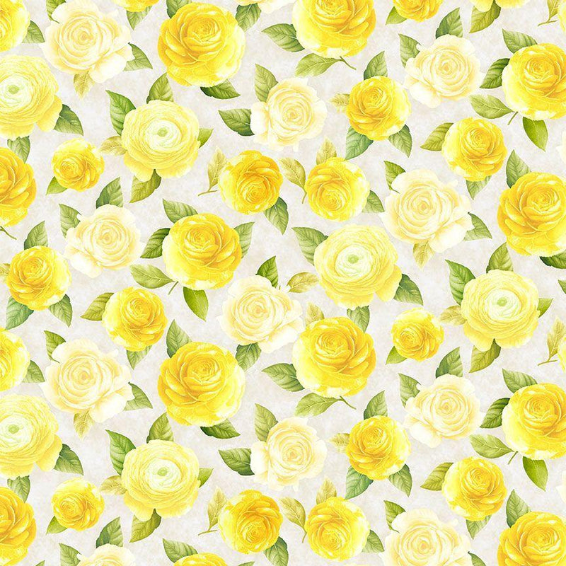 TT Lemon Bouquet Floral with Leaves - CD2457-CREAM  - Cotton Fabric