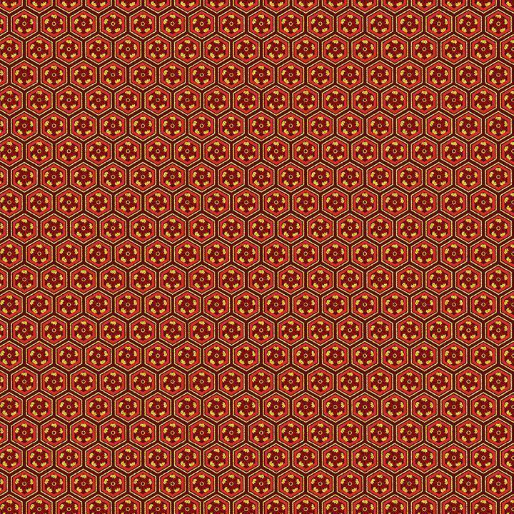 TT Lotus Garden Geo Metallic Floral - CM3668-RED - Cotton Metallic Fabric
