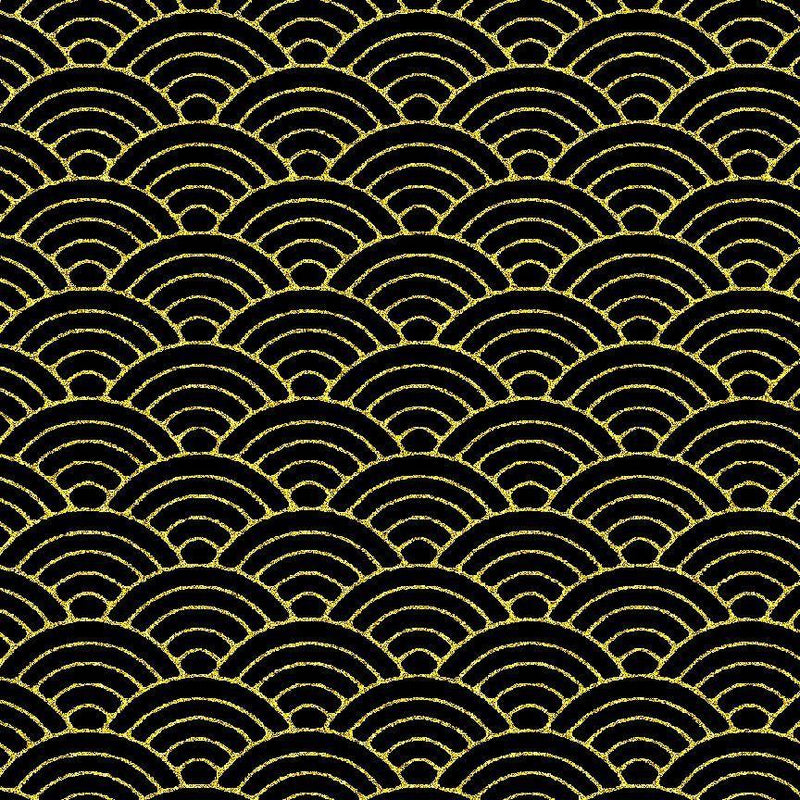 TT Lotus Garden Japanese Seigaiha Metallic - CM3670-BLACK - Cotton Metallic Fabric