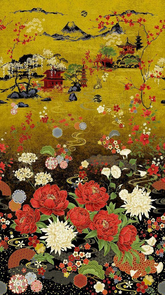 TT Lotus Garden Met Panel 24" - CM3660-MULTI - Cotton Metallic Fabric