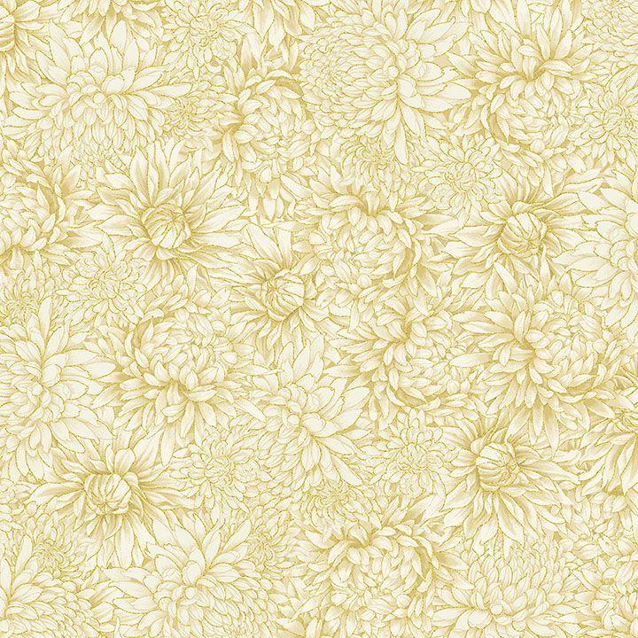 TT Lotus Garden Metallic Chrisanthemums - CM3664-CREAM - Cotton Metallic Fabric