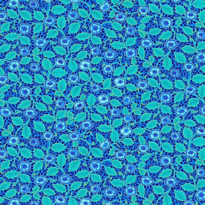 TT Luminous Small Floral with Leaves Metallic - CM2986-BLUE - Cotton Fabric