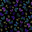 TT Luminous Tossed Butterflies & Dots Metallic - CM2990-BLACK - Cotton Metallic Fabric