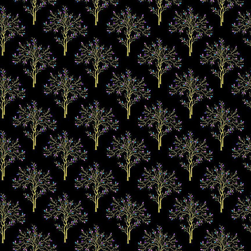 TT Luminous Trees Metallic - CM2984-BLACK - Cotton Fabric