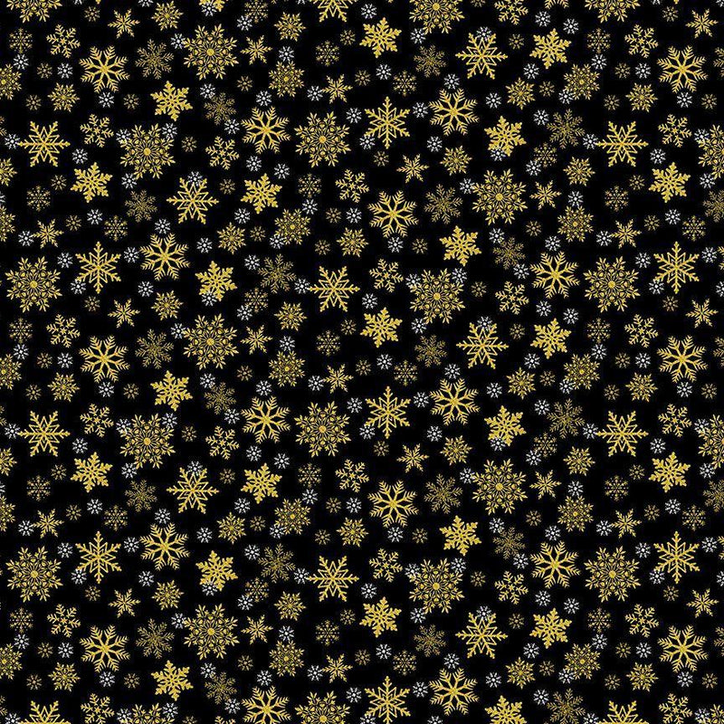 TT Merry Christmas Metallic Snowflakes - CM3627-BLACK - Cotton Metallic Fabric