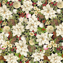 TT Merry Christmas Packed Holiday Floral - CM4144 Magnolia - Cotton Metallic Fabric