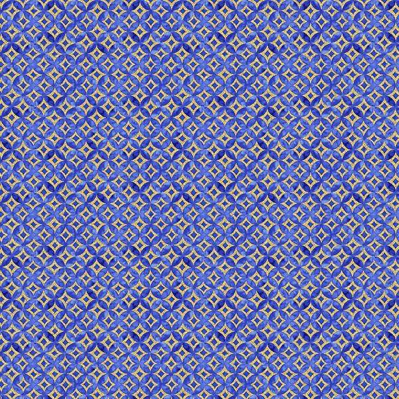 TT Moonlight Asian Blue Geo Metallic - CM3989-BLUE - Cotton Metallic Fabric