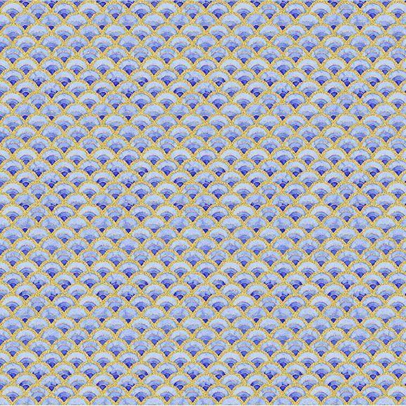 TT Moonlight Asian Scallop Metallic - CM3988-BLUE - Cotton Metallic Fabric