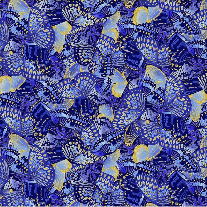 TT Moonlight Butterflies Packed Metallic - CM3991-INDIGO - Cotton Metallic Fabric